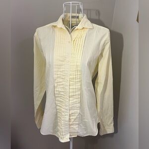 Diane Von Furstenberg Butter Yellow Pintuck Button Down Shirt Size 10